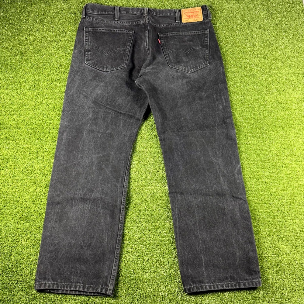 Levis 505 Regular Fit Black Faded Denim Jeans Mens 38x30 Straight Leg 0699
